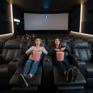 A couple relaxing in powered recliner seats while watching a movie at the modern Metro by HOYTS cinema in central Hamilton.