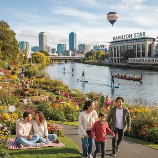 Hamilton Gardens Hamilton Waikato showcasing blooming flowers and lush greenery on a sunny day.