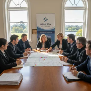 Hamilton City Council Community Committee members discuss local services and community wellbeing initiatives.