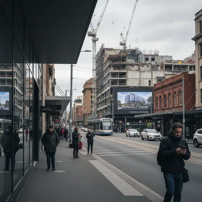 Modern Hamilton CBD storefronts with new developments despite economic challenges.