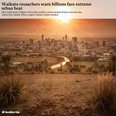 Vast cityscape with heat haze, symbolizing extreme urban heat predictions.