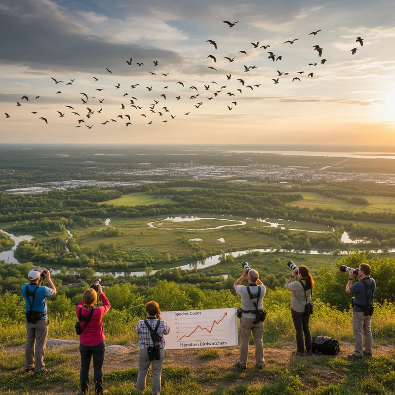 Birdwatchers in Hamilton discover diverse avian species, contributing to citizen science ecological data.