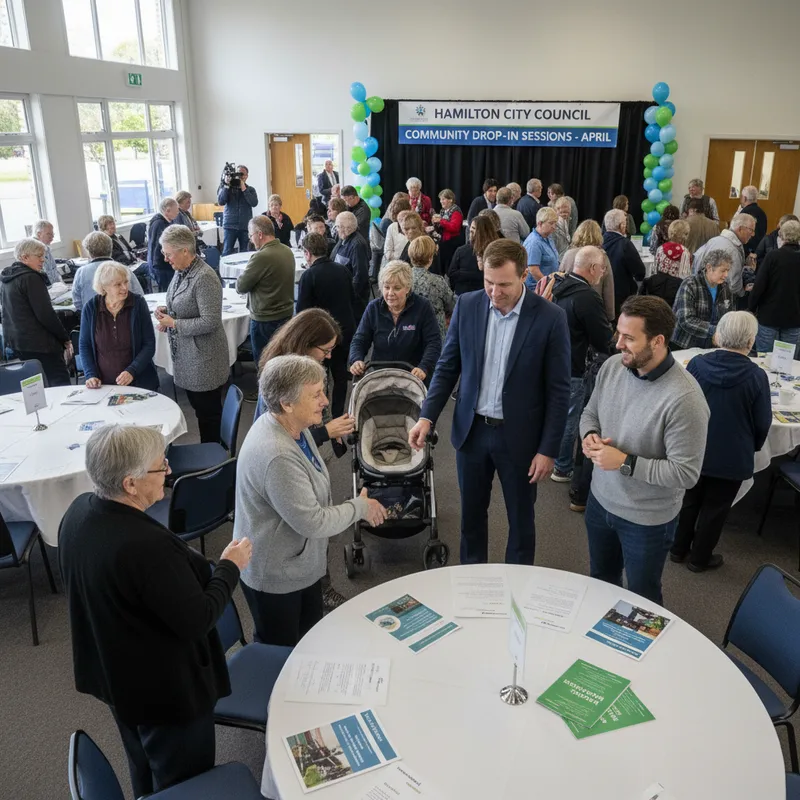 Hamilton City Councillors meet with residents at a community drop-in session, April 2024.