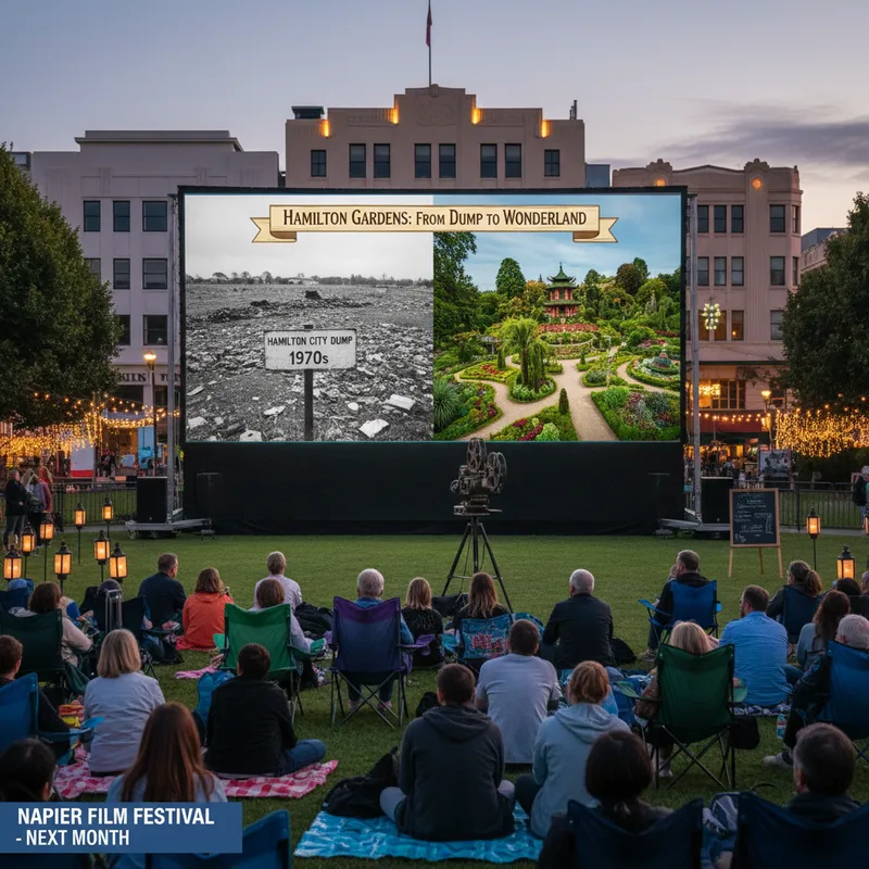 Glimpse of Hamilton Gardens' distinct themed areas, showcasing its transformation from a former landfill.