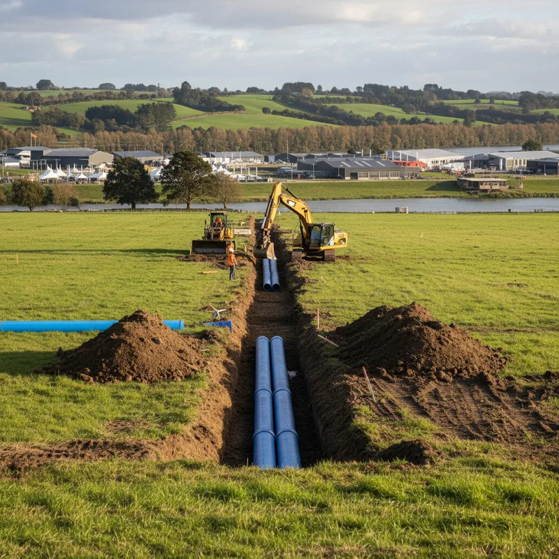 Upgraded water pipes laid underground at Mystery Creek, ensuring the future of the National Fieldays.