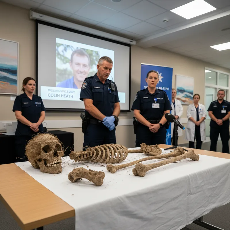 Skeletal remains discovered near a highway, identified as Colin Heath, who went missing in 2022.