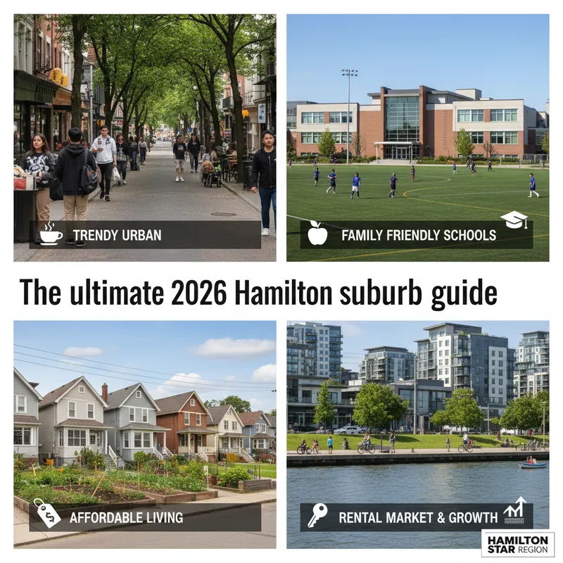 Hamilton street view with houses and trees, representing a guide to suburbs for 2026.