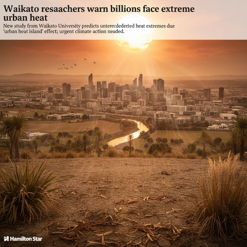 Vast cityscape with heat haze, symbolizing extreme urban heat predictions.