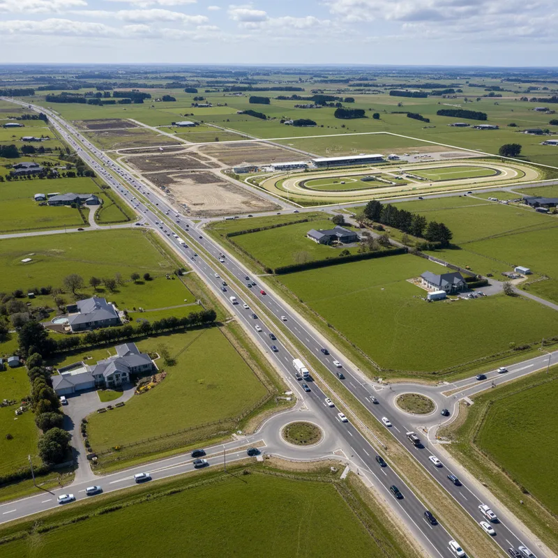 A wide shot of Tamahere roads near SH1 showing traffic conditions and nearby properties. — Hamilton Star