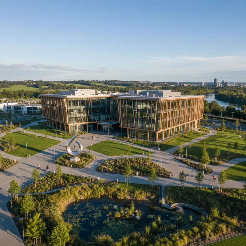 University of Waikato modern building exterior with landscaped grounds, reflecting environmental planning studies.